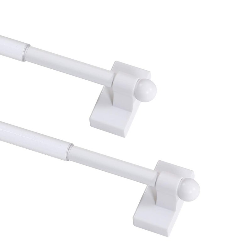 PrimeBeau Magnetic Curtain Rods for Metal Doors Multi-Use Curtain Rods for Small Windows Cafe Sidelight and Iron Steel Places, 1/2 Inch Diameter, Tool Free (2 Pack, Adjust from 16 to 28 Inch, White)