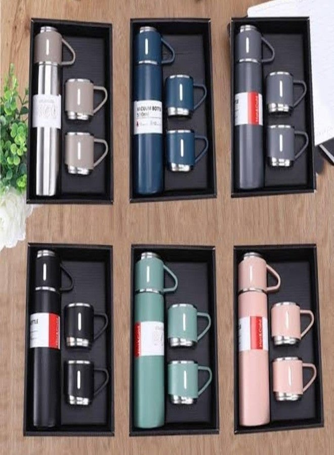 EDBINOL Stainless Steel Vacuum Flask Set with 2 Cups | 500ml Bottle Combo for Hot & Cold Beverages | Vacuum Insulated Water Flask Bottle for Tea, Coffee, Juice, Travel Use (Multicolor) – Not a Thermos - Image 1