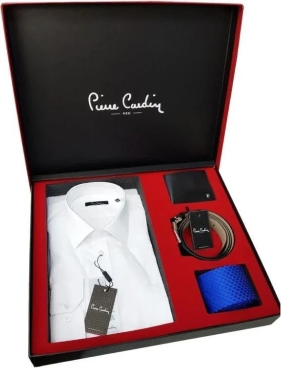 بيير كاردان 4-Piece Shirt Belt Wallet Tie Groom Set 03