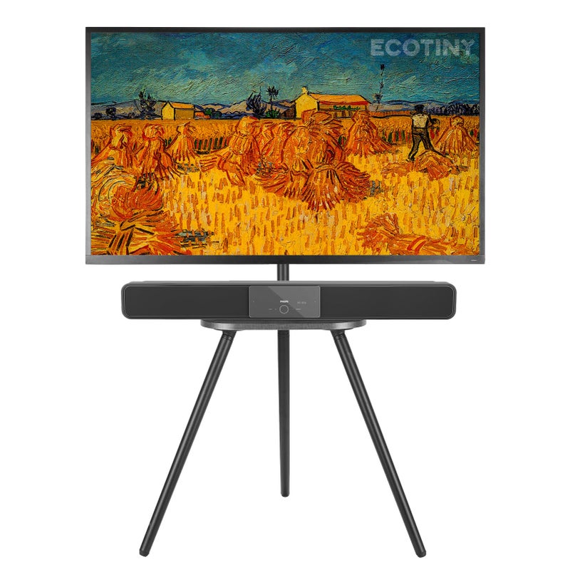 ECOTINY Tripod Easel TV Stand for 43 to 65 Inch LCD Led Screen, Height Adjustable and Swievel TV Stand, Portable TV Floor Stand with Wooden Tray for Bedroom, Living Room, Studio, Metal Black - Image 1