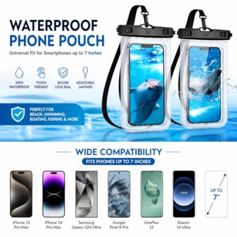 Waterproof Phone Pouch 2 Pack, IPX8 Waterproof Mobile Case Dry Bag for iPhone 17 16 15 14 13 Pro Max, Samsung Galaxy S24 S23 Ultra, Universal Phone Cover Up to 7 Inch - Image 3