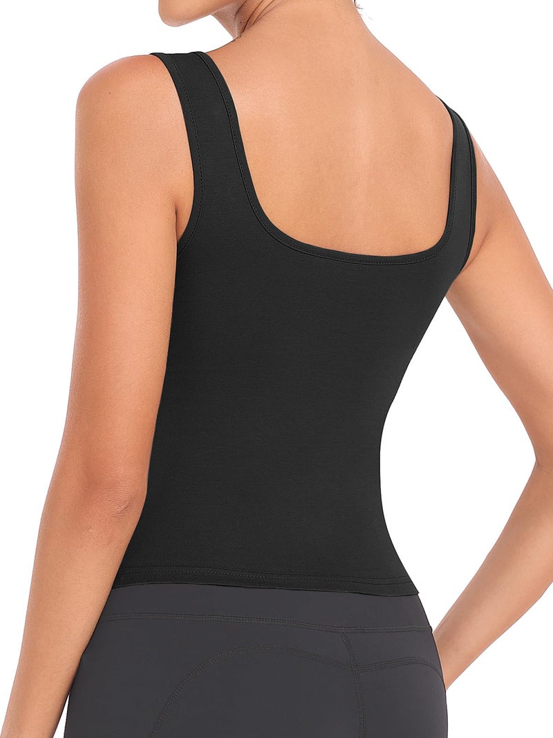 Joviren Cotton Workout Crop Tank Top for Women Square Neck Yoga Tank Tops Athletic Sports Shirts Exercise Undershirts 4 Pack Black/White/Grey/DeepGreen L - Image 4