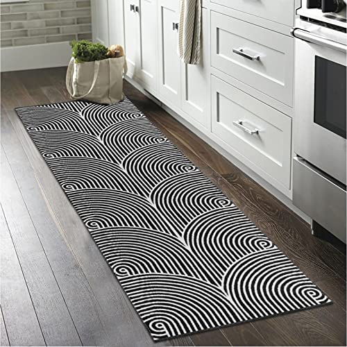 Tiffasea Woven Runner Rug 2'x6', Machine Washable Indoor Outdoor Rugs Cotton Reversible Hallway Runner Rug Entryway Carpet Runner for Living Room/Laundry/Bathroom/Bedroom(Black and White) - Image 1