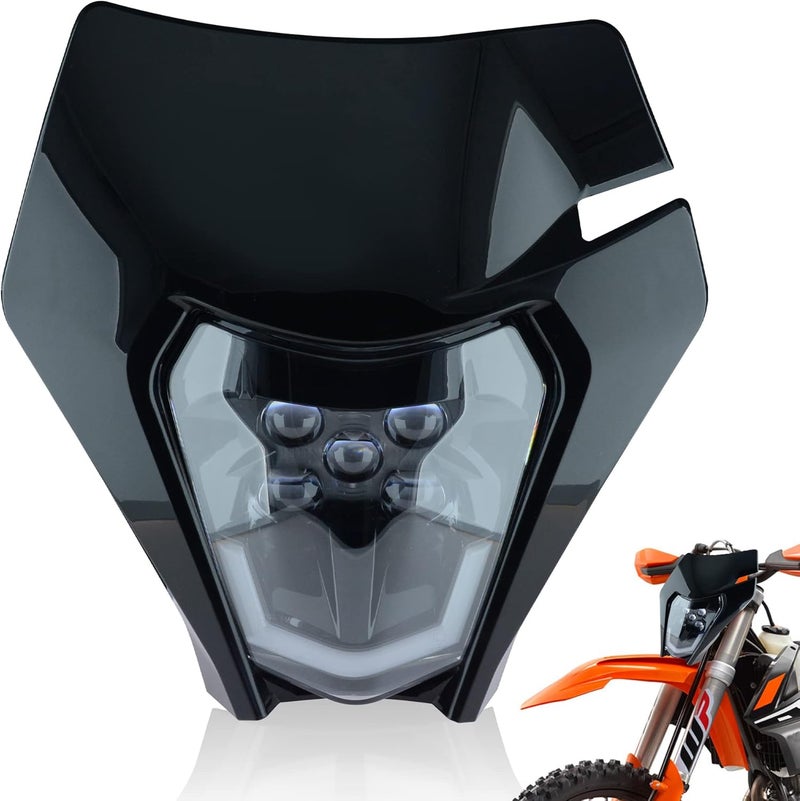 fewfuss Dirt Bike LED Headlight - Universal Motorcycle Enduro Supermoto Light Kit in Black - Image 1