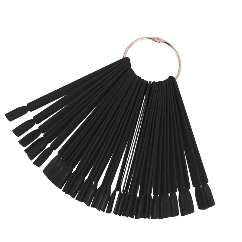 SOLUSTRE Nail Tips 3 Bags 150Pcs Nail Sticks Fan shaped False Nail Polish Board Art Tips Nail Sample Sticks With Metal Ring Black Nail Swatches