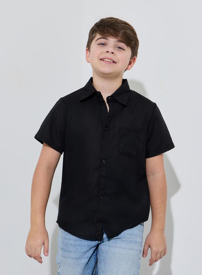 Styli Teen Boys Black Solid Pocket Detail Short Sleeves Shirt - Image 1