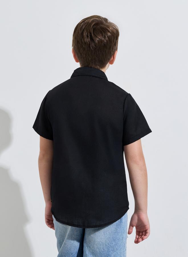 Styli Teen Boys Black Solid Pocket Detail Short Sleeves Shirt - Image 4