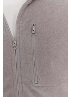 trendyol Grey Regular/Normal Cut Zippered Warm Thick Anti-pilling Fleece Sweatshirt TMNAW23HI00050  - Image 4