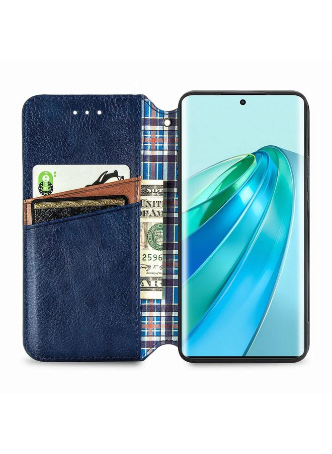 Green Tiger Case For Honor X9a Cubic Grid Pressed Magnetic Leather Phone Case - Image 4