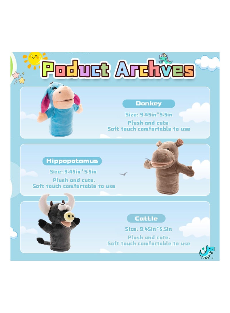 3-Pack 9.5-Inch Soft Plush Animal Hand Puppets for Kids - Ideal for Storytelling, Teaching, Role-Play, and Educational Fun for Toddlers, Boys, and Girls. Perfect Preschool Toy!  - Image 5
