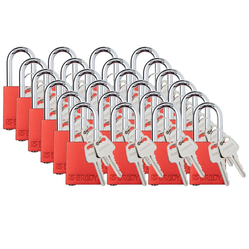 Brady Safety Lockout Padlock Sets 24 Pack Red Keyed Different Safety Lockout Padlocks 2 Keys Per Lock SDALRED38STKD24
