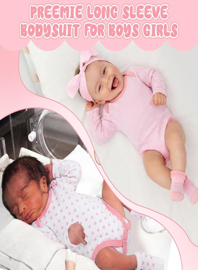 Glitopper 5 Pack Preemie Long Sleeve Bodysuit Preemie Layette Set Bodysuit Socks Set for Boys Girls NICU Gift (Stripes, Polka Dots,White and Pink) - Image 5