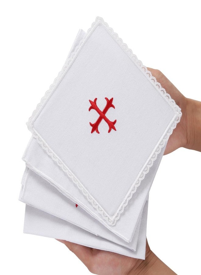 TALPGOD 4 Pack Altar Supplies Linen Corporal for Churches Set(Pall,Corporal,Purificator,Towel),White Linen Altar Cloth Red Cross Embroidery,Mass Kit Catholic for Priest - Image 5