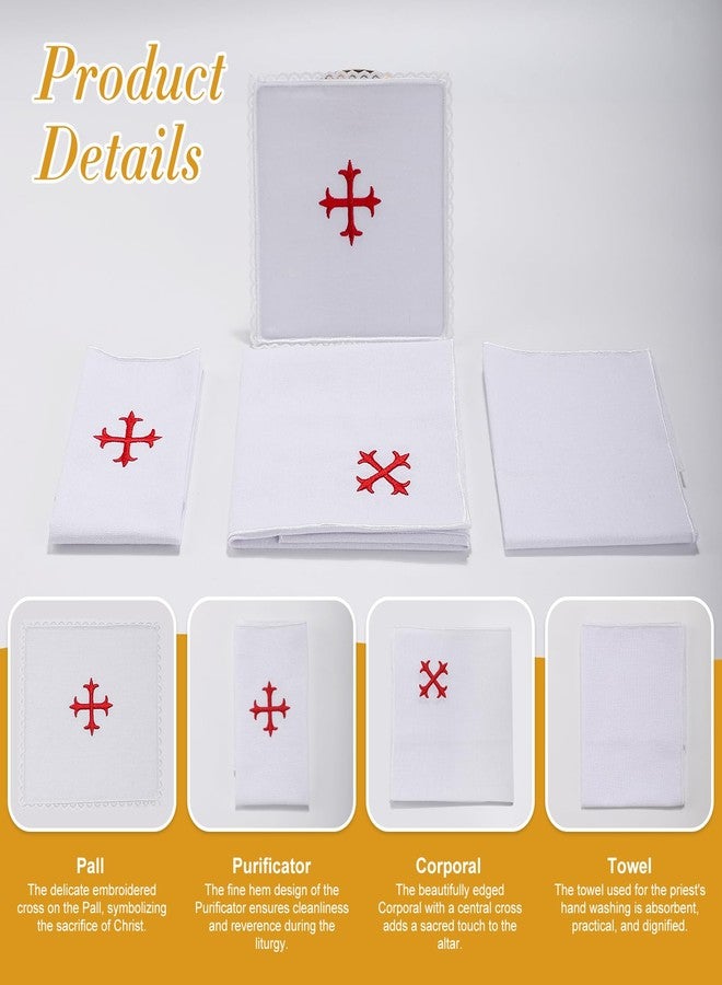 TALPGOD 4 Pack Altar Supplies Linen Corporal for Churches Set(Pall,Corporal,Purificator,Towel),White Linen Altar Cloth Red Cross Embroidery,Mass Kit Catholic for Priest - Image 4