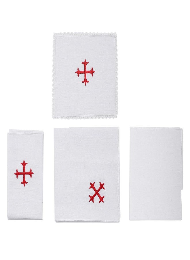 TALPGOD 4 Pack Altar Supplies Linen Corporal for Churches Set(Pall,Corporal,Purificator,Towel),White Linen Altar Cloth Red Cross Embroidery,Mass Kit Catholic for Priest - Image 3