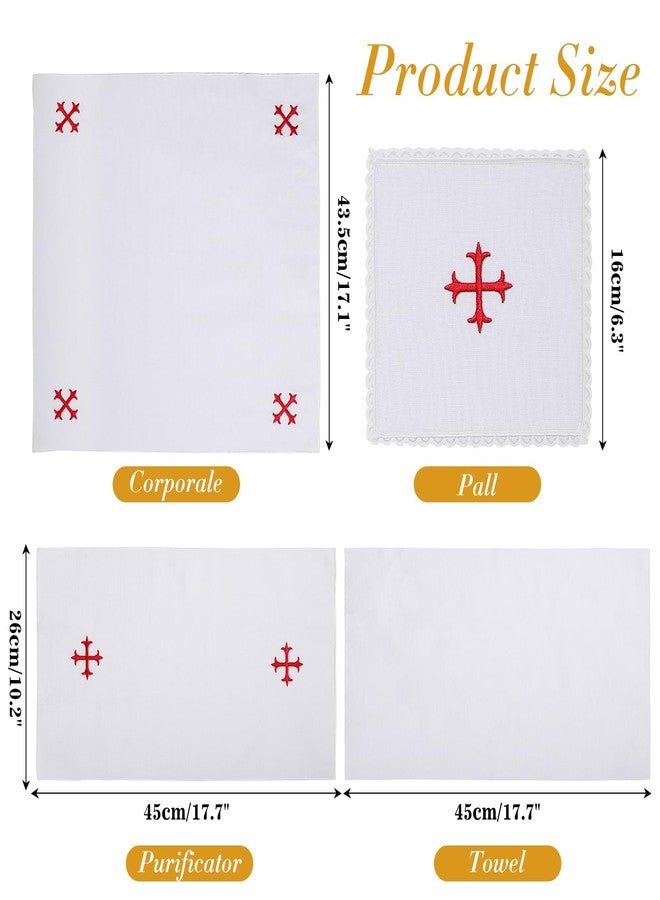 TALPGOD 4 Pack Altar Supplies Linen Corporal for Churches Set(Pall,Corporal,Purificator,Towel),White Linen Altar Cloth Red Cross Embroidery,Mass Kit Catholic for Priest - Image 2