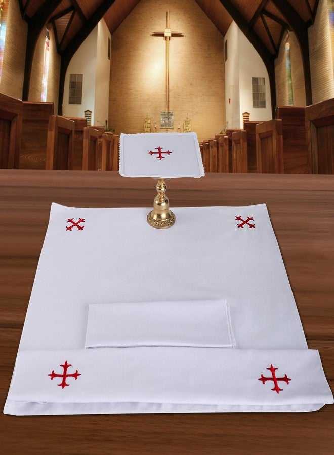 TALPGOD 4 Pack Altar Supplies Linen Corporal for Churches Set(Pall,Corporal,Purificator,Towel),White Linen Altar Cloth Red Cross Embroidery,Mass Kit Catholic for Priest - Image 1
