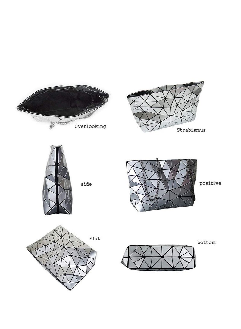 Women Handbags Geometric Luminous Bag, Geometric Lattice Shoulder Bag, PU Leather Shard Lattice Holographic Purse Ladies Shoulder Bag - Image 4