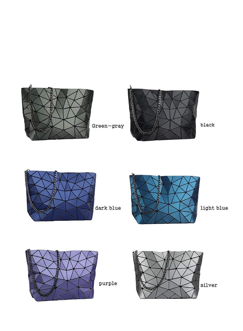Women Handbags Geometric Luminous Bag, Geometric Lattice Shoulder Bag, PU Leather Shard Lattice Holographic Purse Ladies Shoulder Bag - Image 5