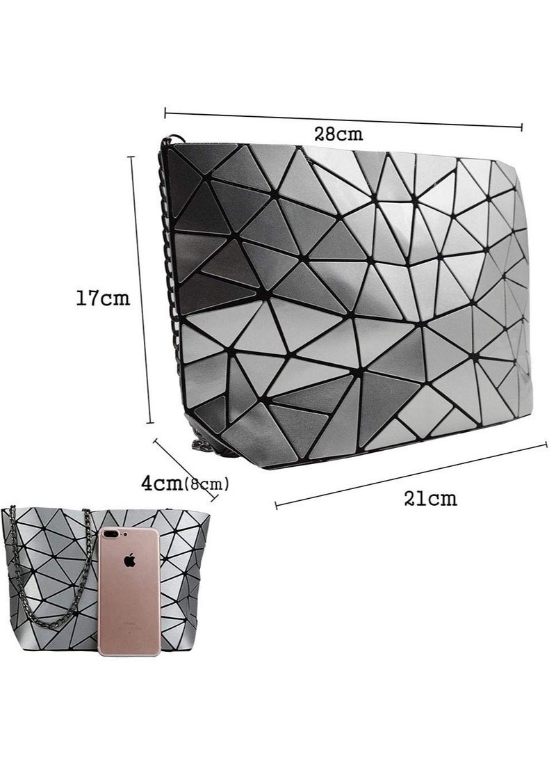 Women Handbags Geometric Luminous Bag, Geometric Lattice Shoulder Bag, PU Leather Shard Lattice Holographic Purse Ladies Shoulder Bag - Image 2