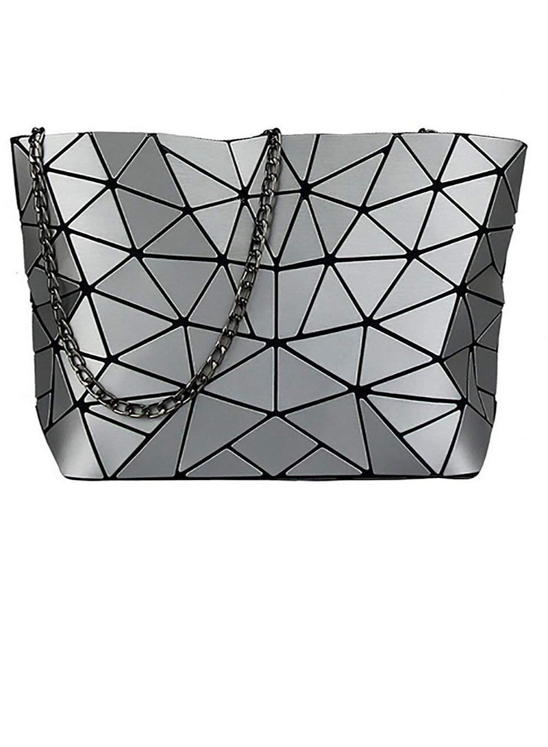 Women Handbags Geometric Luminous Bag, Geometric Lattice Shoulder Bag, PU Leather Shard Lattice Holographic Purse Ladies Shoulder Bag - Image 1