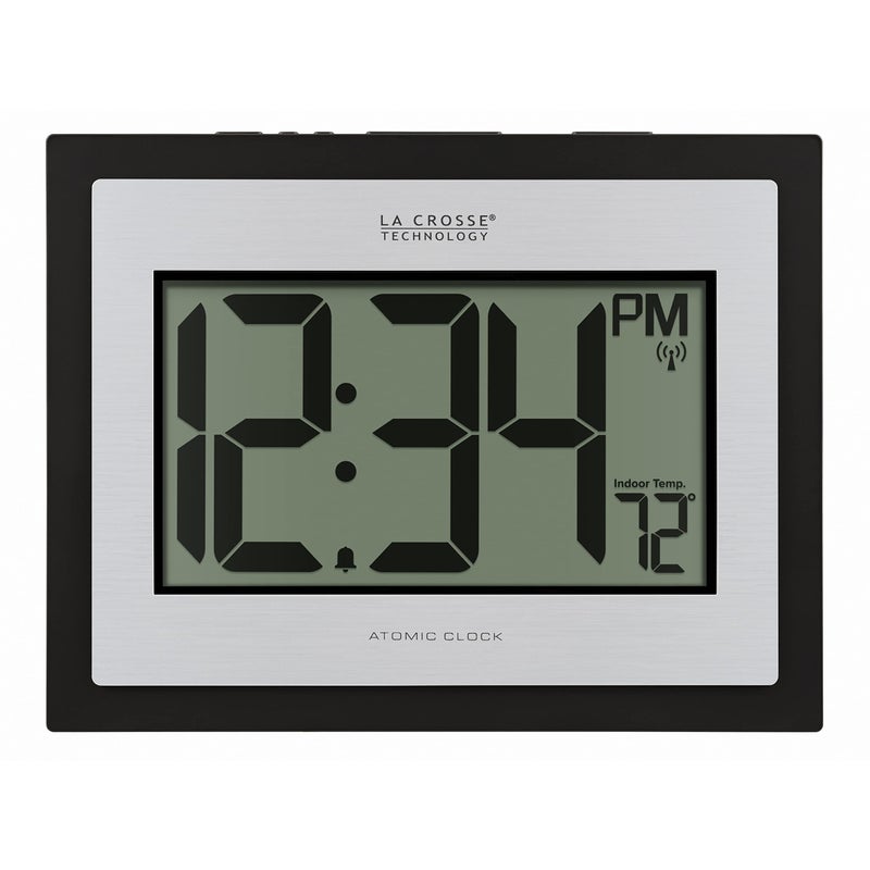 La Crosse Technology La Crosse Technology 5131422S Atomic Digital Silver Clock with Indoor Temperature 
