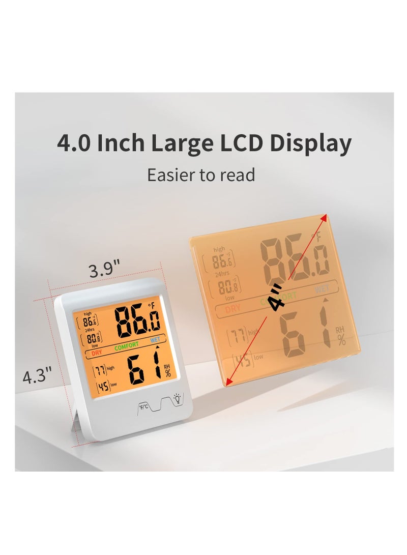 SYOSI 1 Pcs 4In Backlight Screen Hygrometer Indoor Thermometer Temperature and Humidity Room Gauge Indicator for Home Office Greenhouse Cellar Babyroom - Image 2