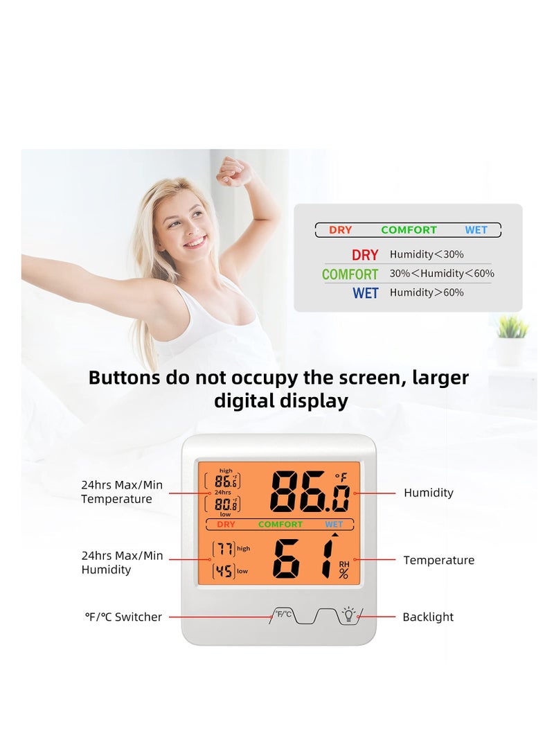 SYOSI 1 Pcs 4In Backlight Screen Hygrometer Indoor Thermometer Temperature and Humidity Room Gauge Indicator for Home Office Greenhouse Cellar Babyroom - Image 3