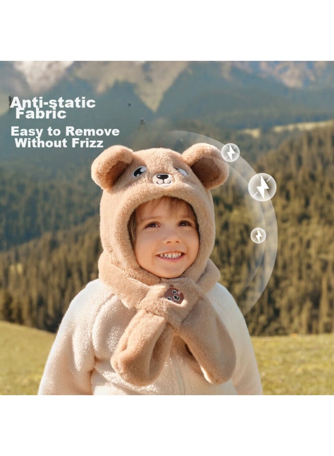 Lemonkid Children's Hat And Scarf Set, Thick Windproof Warm Ear-protecting Knitted Cap For Boys And Girls, Natural Brown Bear Design, Size S - Image 4