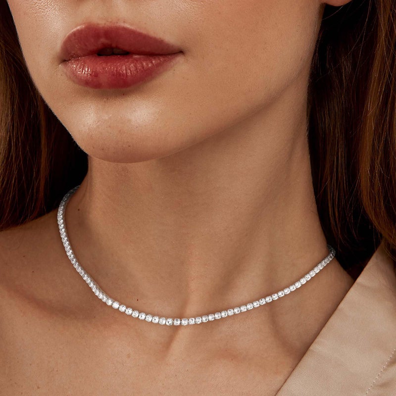 Robaice Tennis Necklace for Women, Silver Plated Rhinestone Choker Necklace for Women, Dainty Cubic Zirconia Cut Faux Diamond Chain 3mm - Image 3