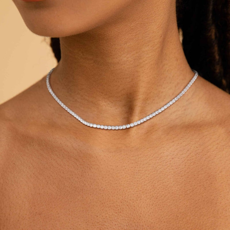 Robaice Tennis Necklace for Women, Silver Plated Rhinestone Choker Necklace for Women, Dainty Cubic Zirconia Cut Faux Diamond Chain 3mm - Image 2