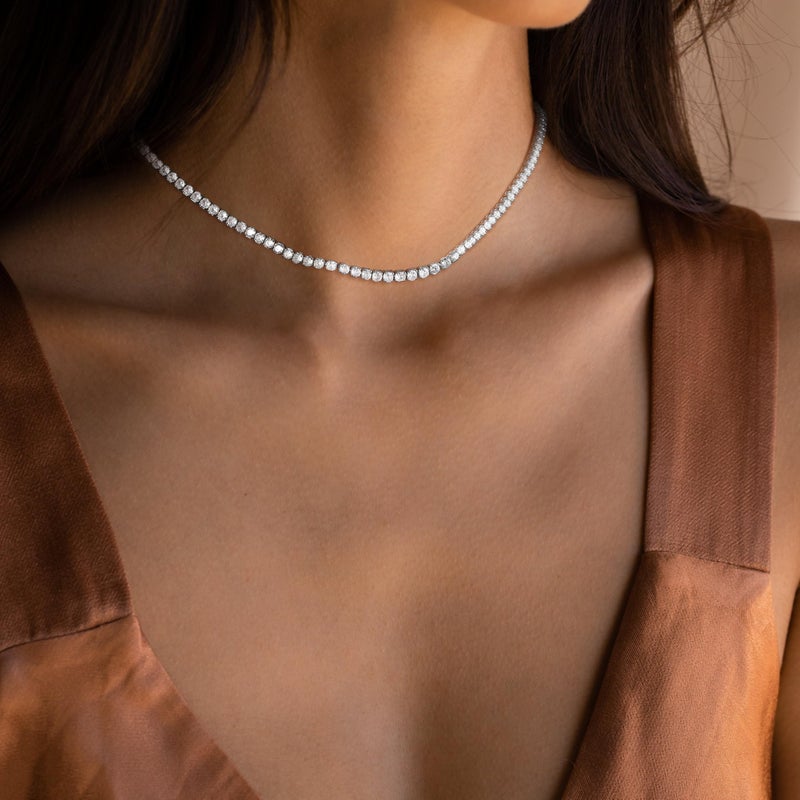 Robaice Tennis Necklace for Women, Silver Plated Rhinestone Choker Necklace for Women, Dainty Cubic Zirconia Cut Faux Diamond Chain 3mm - Image 4