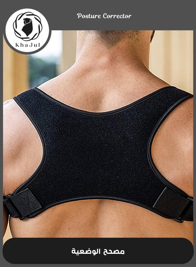 KHAJUL Adjustable Posture Corrector for Men and Women – Back Brace with Shoulder and Spine Support – Breathable & Invisible Pain Relief for Neck, Shoulder (Black) - Image 1