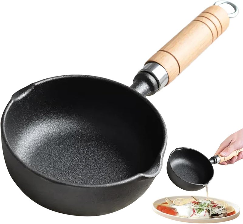 Butter Melting Pot, Non-Stick Cast Iron Sauce Pot with Wood Handle, Small Hanging Warmer for Oil, Milk, Candy & Chocolate (2-Pack) - Image 1