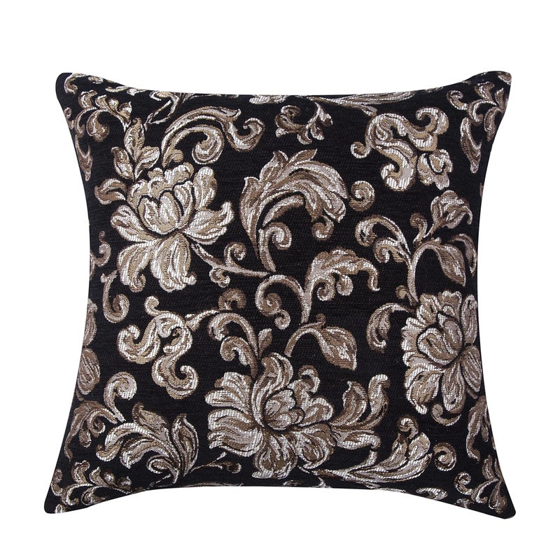 CAZIMO Jacquard Soft Velvet Floral Cushion Covers | Hypo-Allergenic | Washable | Non-Fade Diwan Sofa Pillow Covers for Home Bed & Living Room (Size - 16 X16 Inches, Color - Black) - Set of 5 Pcs - Image 3