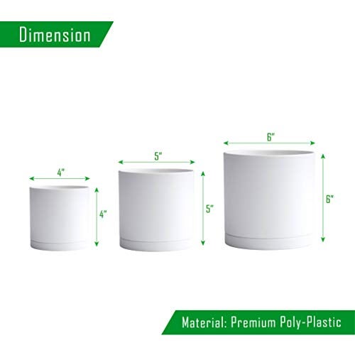 D'vine Dev 4 Inch 5 Inch 6 Inch, Set of 3 Plastic Planter Pots for Plants with Drainage Hole and Seamless Saucers, White Color, Small, 74-V-A-1 - Image 5