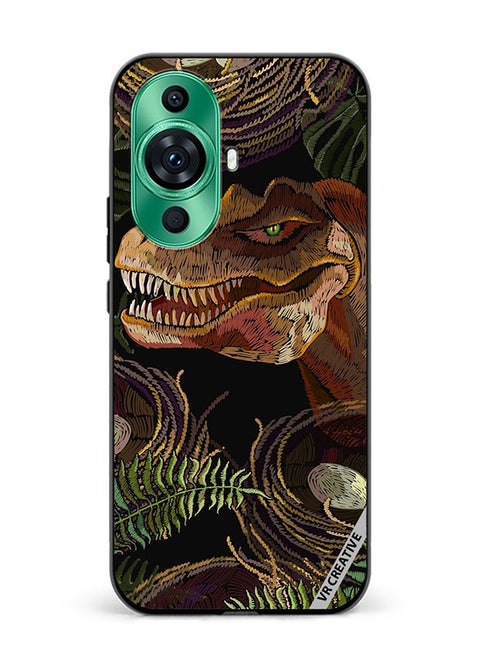 Protective Case Cover For Huawei nova 11 Tyrannosaurus Rex Head, Palm Leaves And Eggs In Bird Nest Design Multicolour