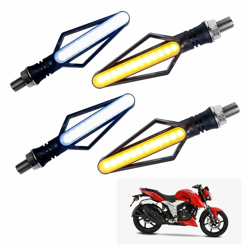 Asryd Motorcycle Stylish LED Indicators (Amber & White) Turn Signal Blinker with Running Light with White DRL, ABS Material For TVS Apache RTR 160 4V (Pack of 4 Pcs) - Image 5