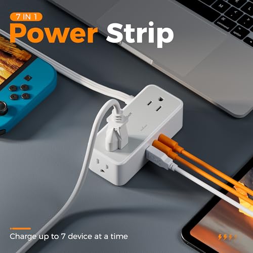 TESSAN Flat Plug Extension Cord 5 FT, Surge Protector Power Strip with 4 AC Outlets 2 USB C and 1 USB A Ports, 900 Joules Protection, Multiple Wall Outlet Extender Suitable for Office Dorm, Grey - Image 3