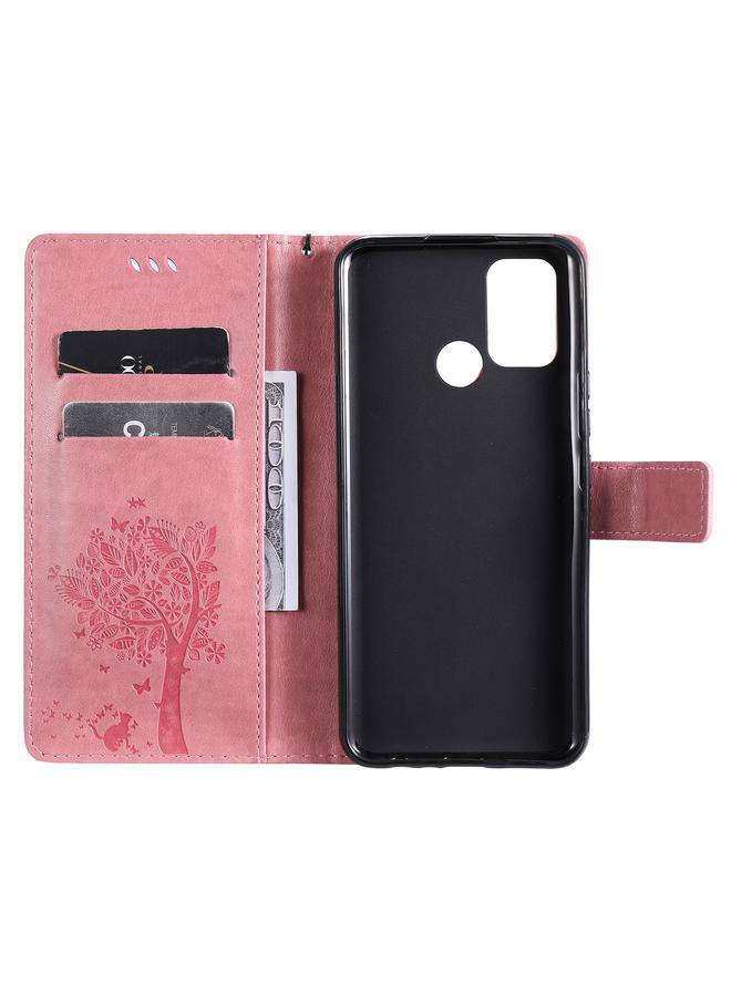 S-TOP Case For OPPO Realme 7i / C17 Tree & Cat Pattern Pressed Printing Horizontal Flip PU Leather Case with Holder & Card Slots & Wallet & Lanyard - Image 4