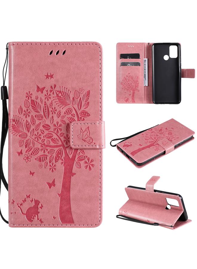 S-TOP Case For OPPO Realme 7i / C17 Tree & Cat Pattern Pressed Printing Horizontal Flip PU Leather Case with Holder & Card Slots & Wallet & Lanyard - Image 1