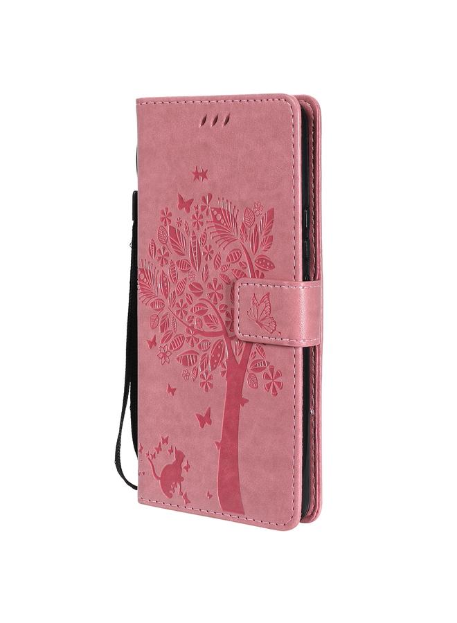S-TOP Case For OPPO Realme 7i / C17 Tree & Cat Pattern Pressed Printing Horizontal Flip PU Leather Case with Holder & Card Slots & Wallet & Lanyard - Image 2
