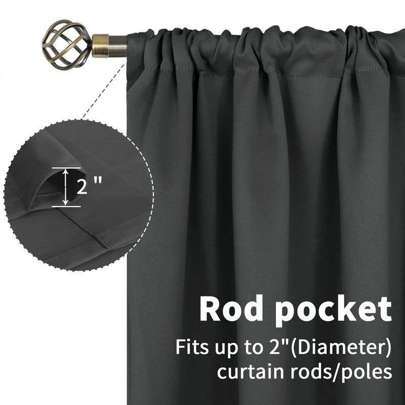 BGment Short Blackout Curtains for Bedroom - Rod Pocket Thermal Insulated Room Darkening Curtain for Kitchen  52 x 45 Inch  2 Panels  Dark Grey - Image 4