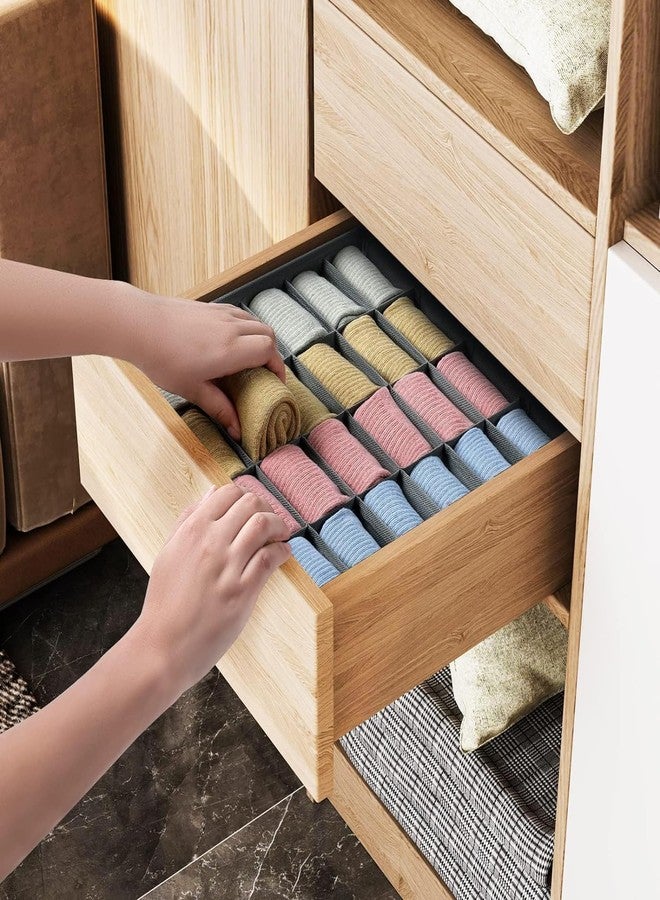 PASHANDOZ Closet Cabinet Storage Boxes for Storing Socks Lingerie Underwear Clothes Ties Belts Fabric Closet Drawer Storage Organizer with Compartments for Undergarments and Socks - (Pack of 2) - Image 3