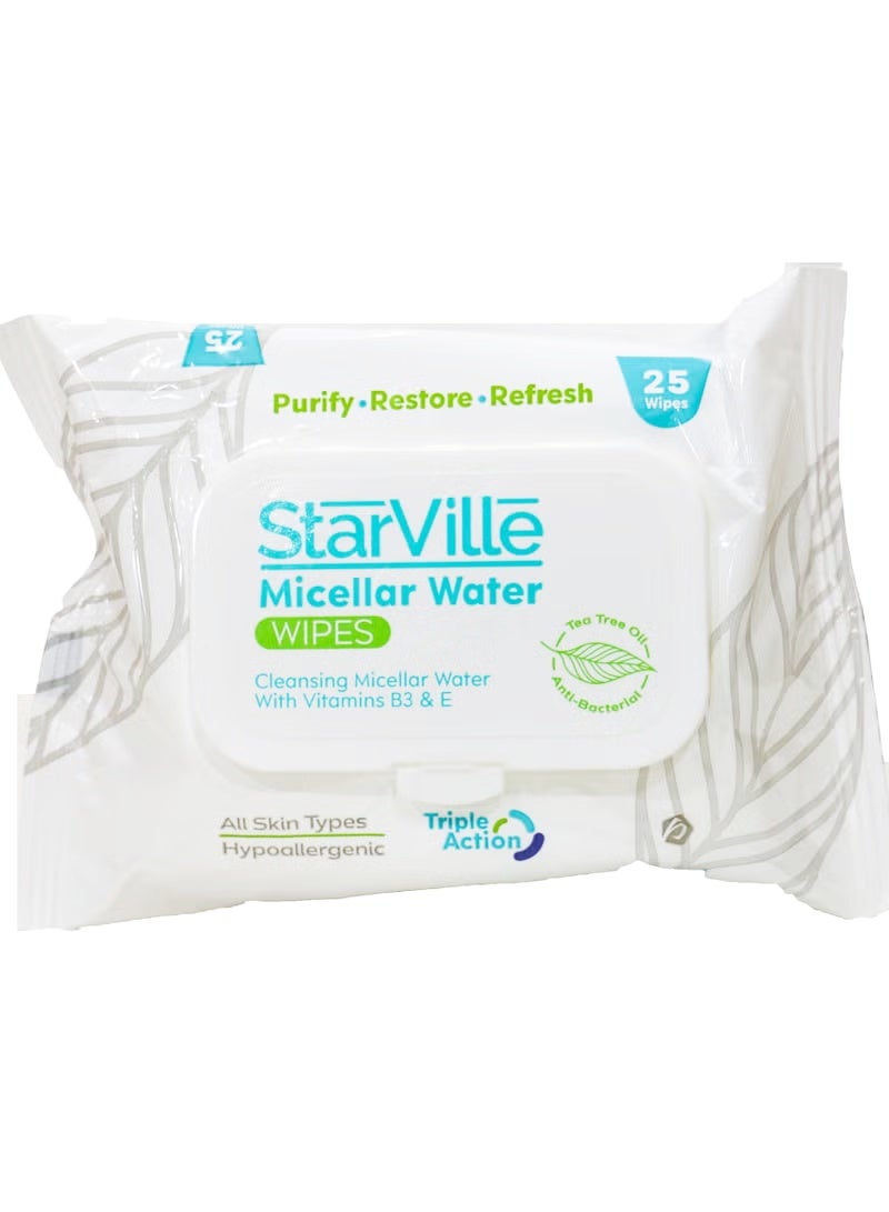 StarVille Micellar Water Wipes  Cleansing Micellar Water With Vitamins B3 & E  Wipes 25 - Image 1