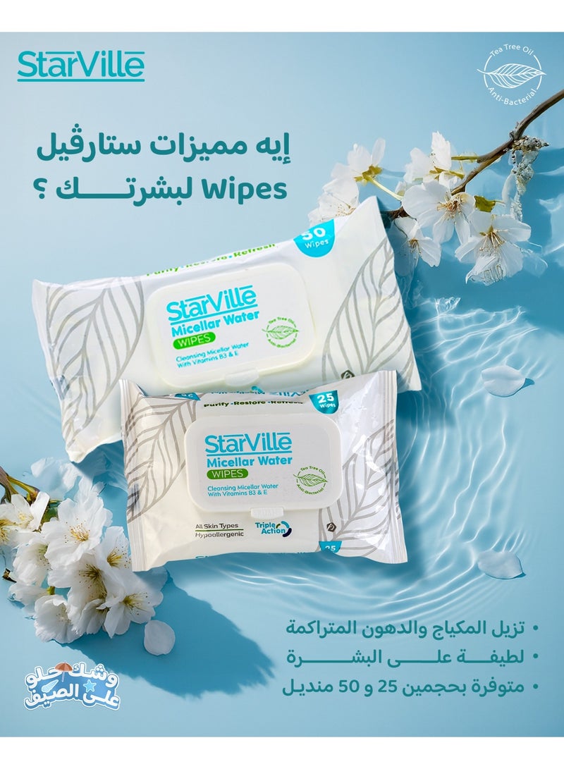 StarVille Micellar Water Wipes  Cleansing Micellar Water With Vitamins B3 & E  Wipes 25 - Image 3