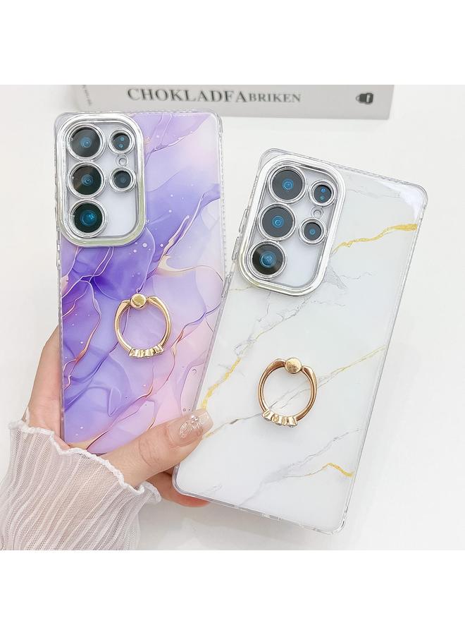 S-TOP Case For Samsung Galaxy A16 5G Electroplated Marble Texture Ring Holder Phone Case - Image 2