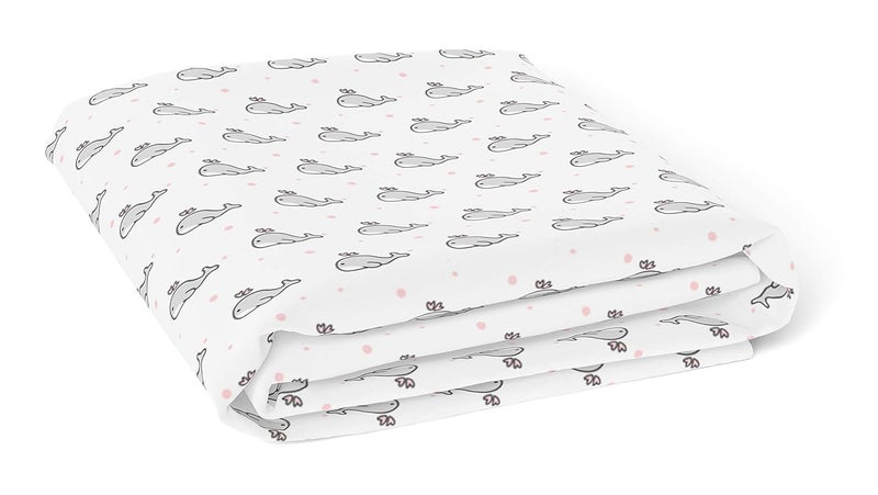 The White Cradle The White Cradle Flat Bed Sheet for Baby Cot Mattress Pure Organic Cotton Extra Large Super Soft Smooth Absorbent Breathable Twill Fabric for Infants Newborns Grey Whale with Pink Dots  - Image 2