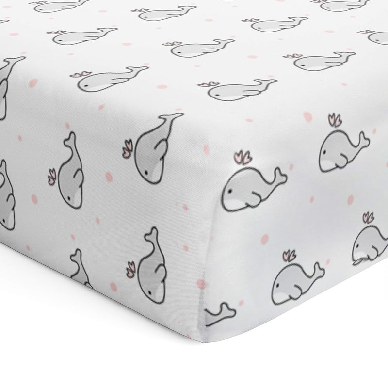 The White Cradle The White Cradle Flat Bed Sheet for Baby Cot Mattress Pure Organic Cotton Extra Large Super Soft Smooth Absorbent Breathable Twill Fabric for Infants Newborns Grey Whale with Pink Dots  - Image 1