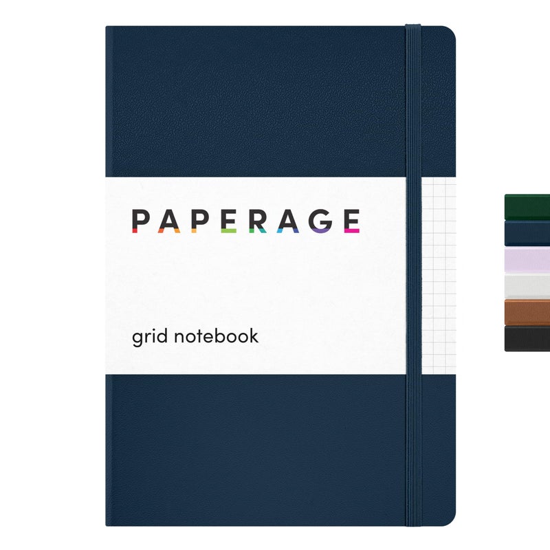 PAPERAGE Graph Paper Journal Notebook, (Navy), 160 Pages, Medium 5.6 in x 8 in - 100 GSM Thick Paper â€“ Hardcover Grid Notebook for Work or School - Image 1